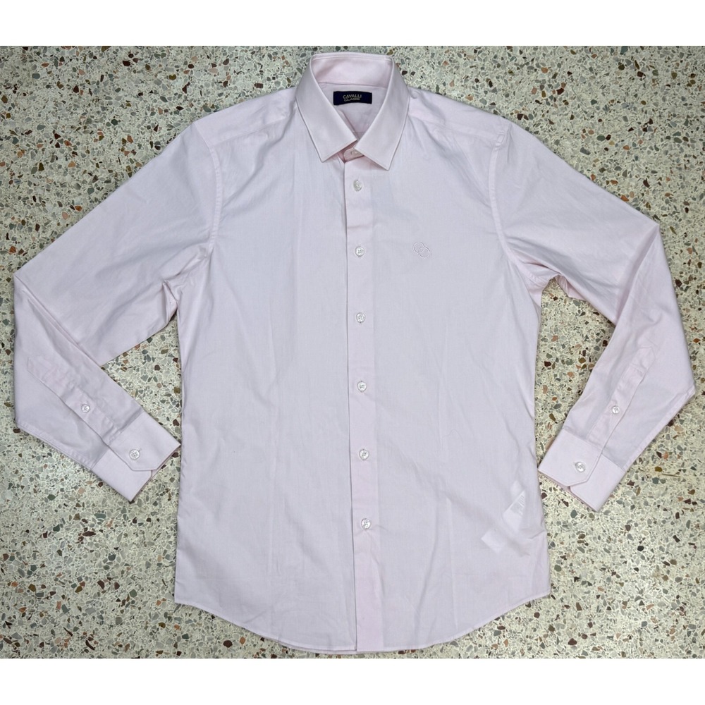 Cavalli Class Men's Hidden Button Up Pink Long Sleeve Dress Shirt Size 15-39
